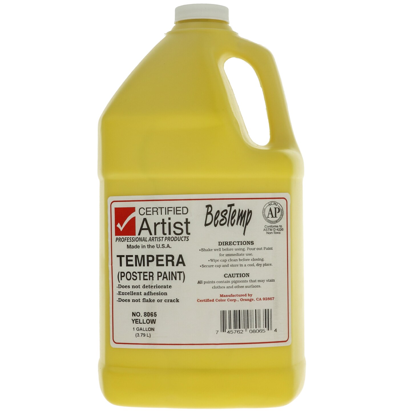 BesTemp Tempera Paint, Gallon Bottle, Regular Colors, Yellow