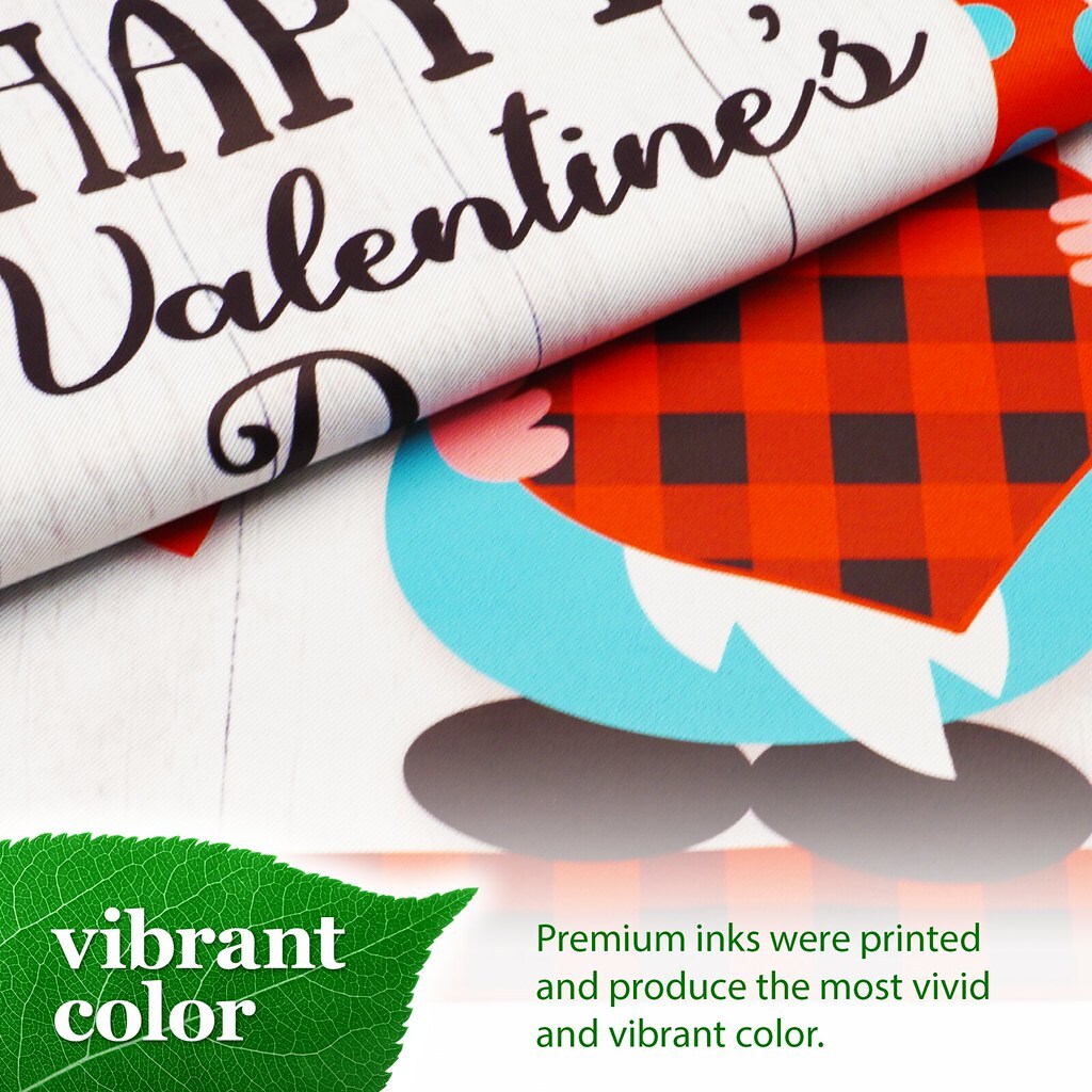G128 Garden Flag Happy Valentine&#x27;s Day Gnome Holding Plain Heart 12&#x22;x18&#x22; Blockout Fabric