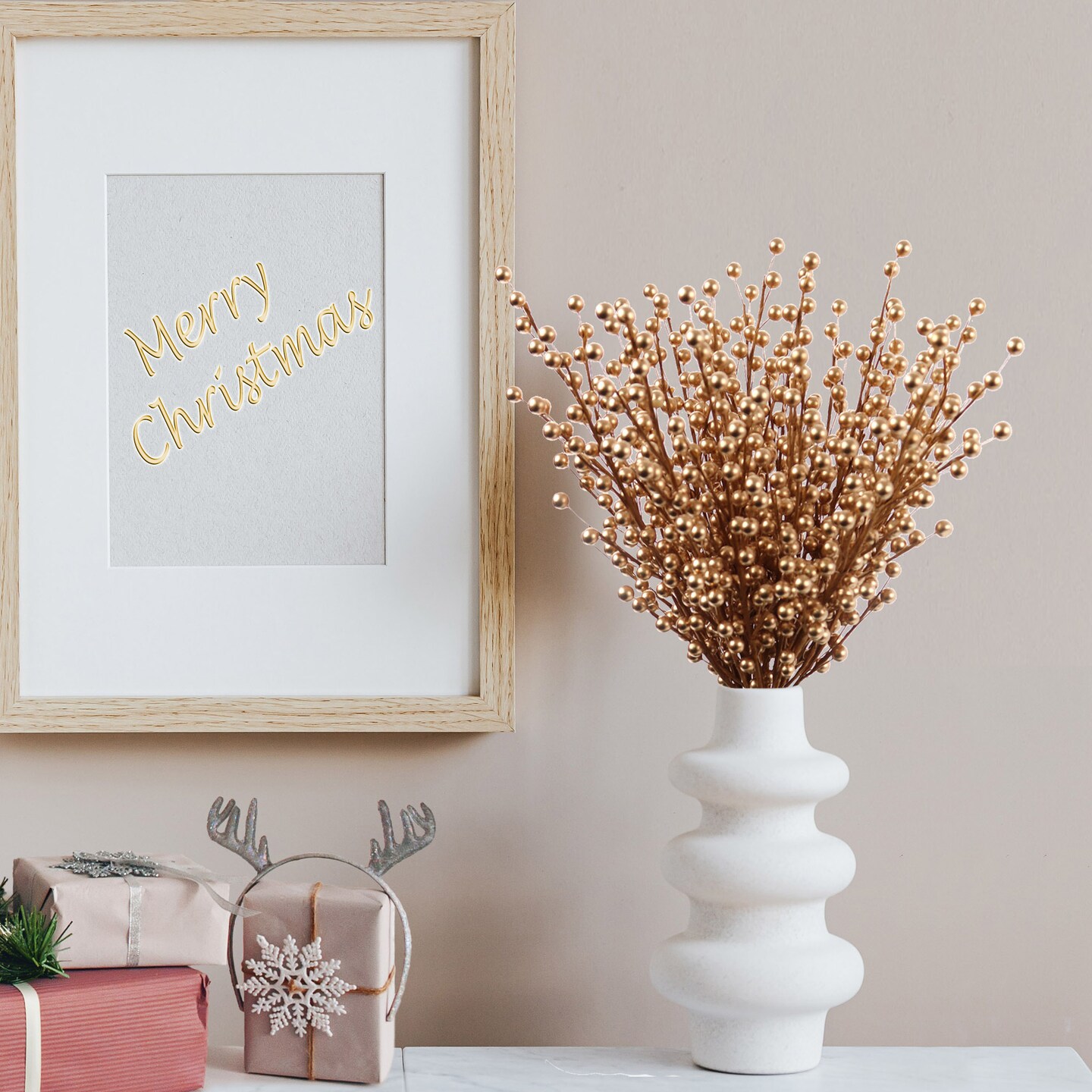 Vibrant Gold Holly Berry Stem Picks for Christmas Decor, 24-Pack with 35 Berries for Wreaths, Garlands, and Centerpieces - 2024 Christmas Collection, Floral Home by Artificial Flowers