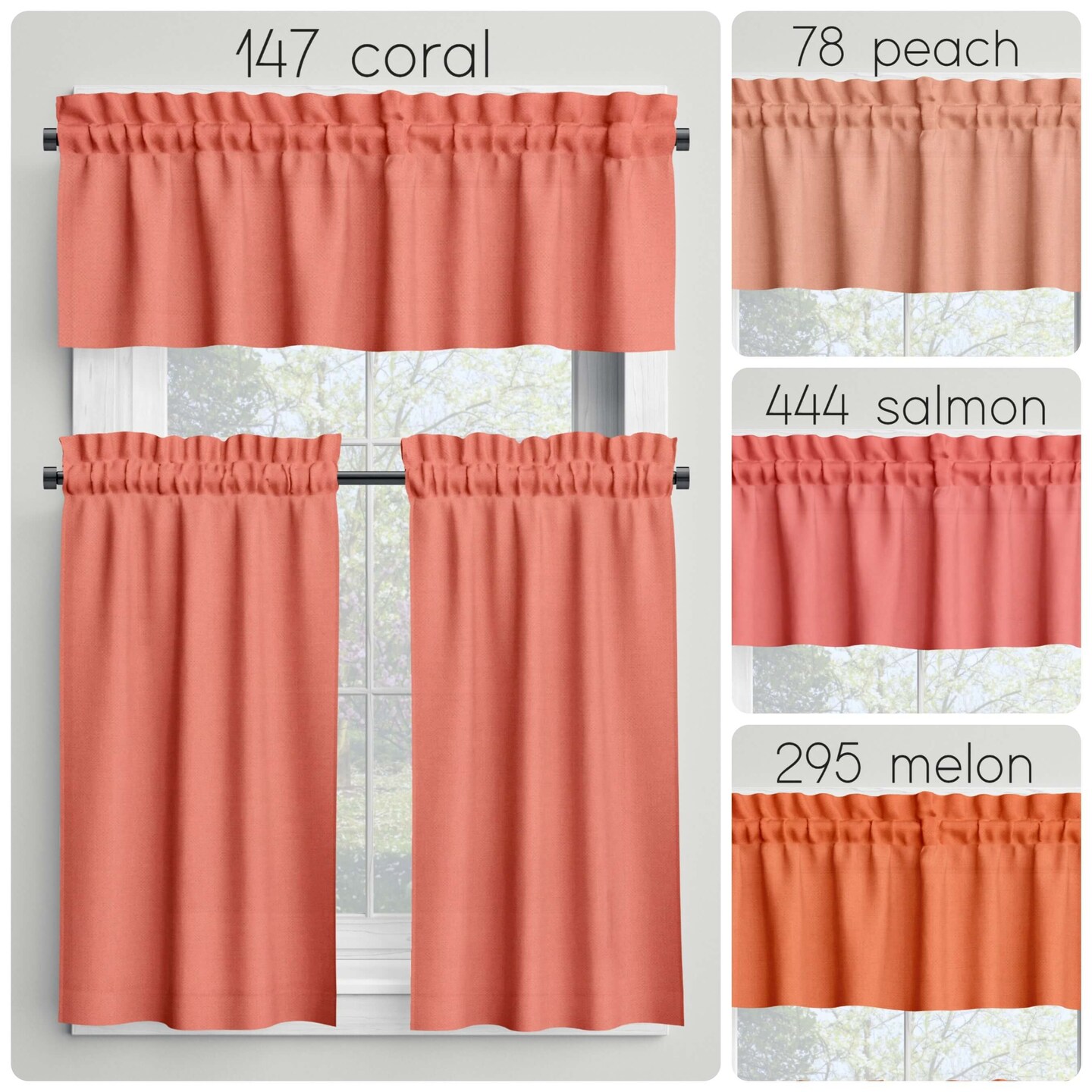 Peach Cafe Curtains Valances Tiers Panels, Kitchen Bathroom Bedroom