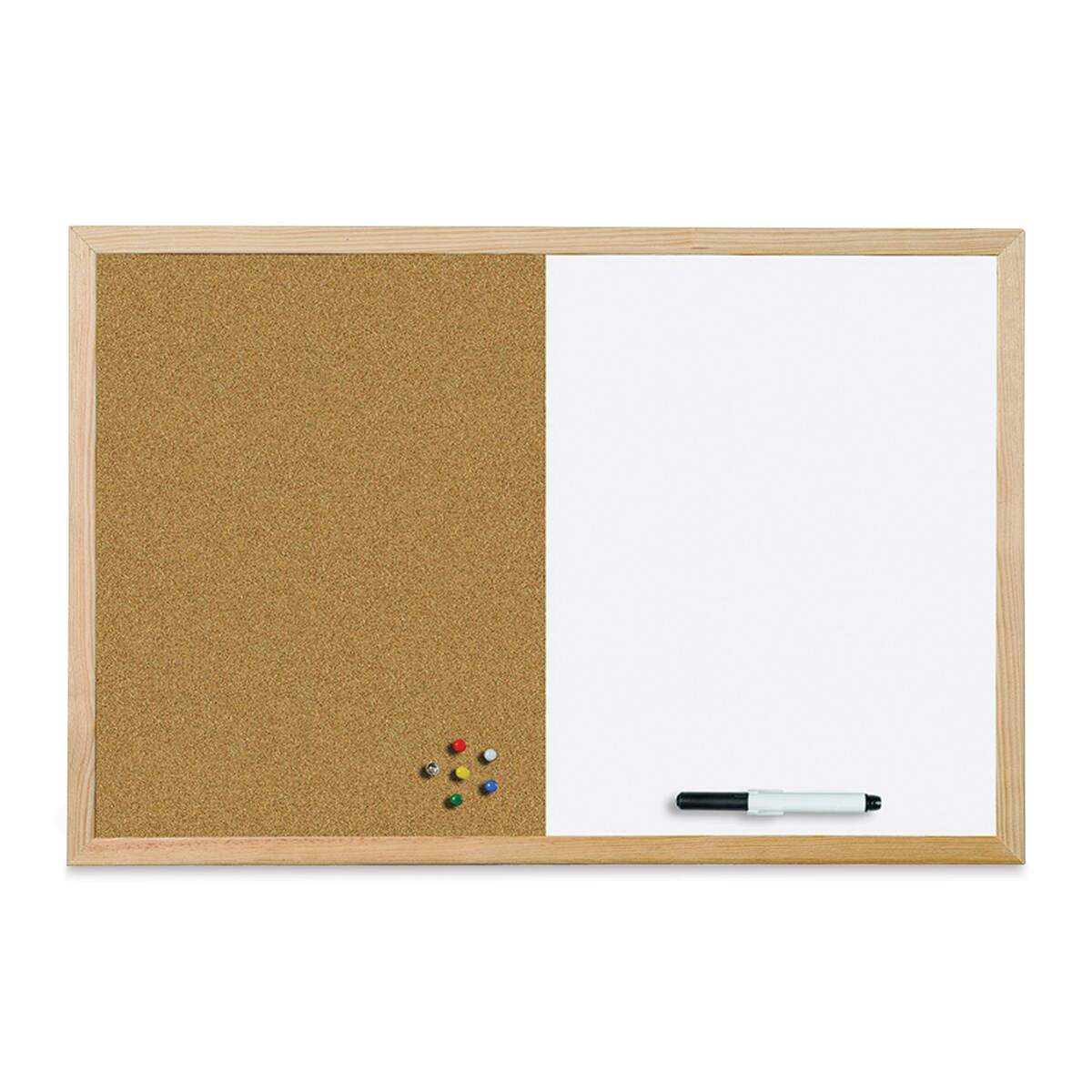 MasterVision Wood Frame Combo Cork and Dry Erase Bulletin Board - 24&#x22; x 36&#x22;
