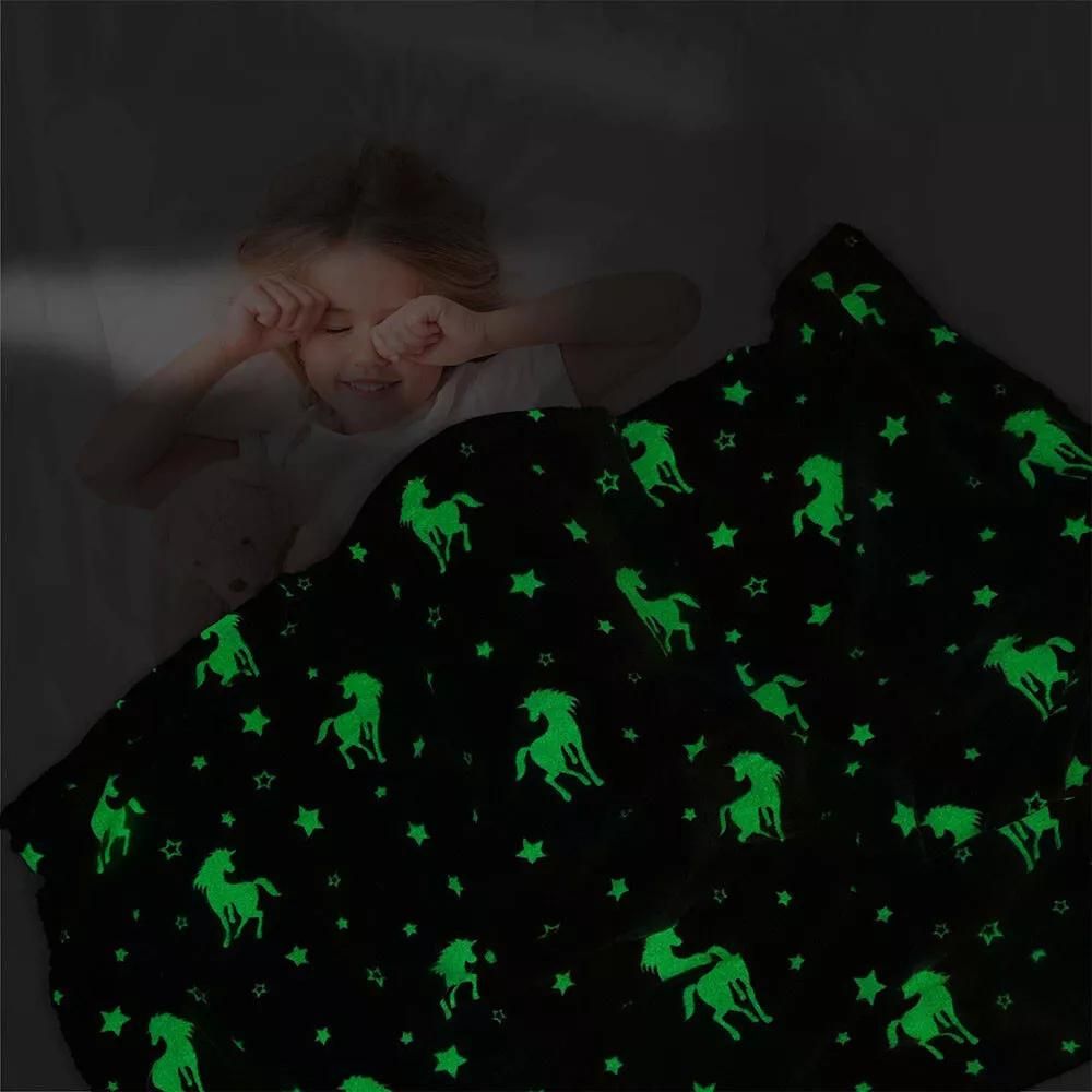 Glow in The Dark Unicorn Throw Blanket 50&#x201D;x60&#x201D; for Kids