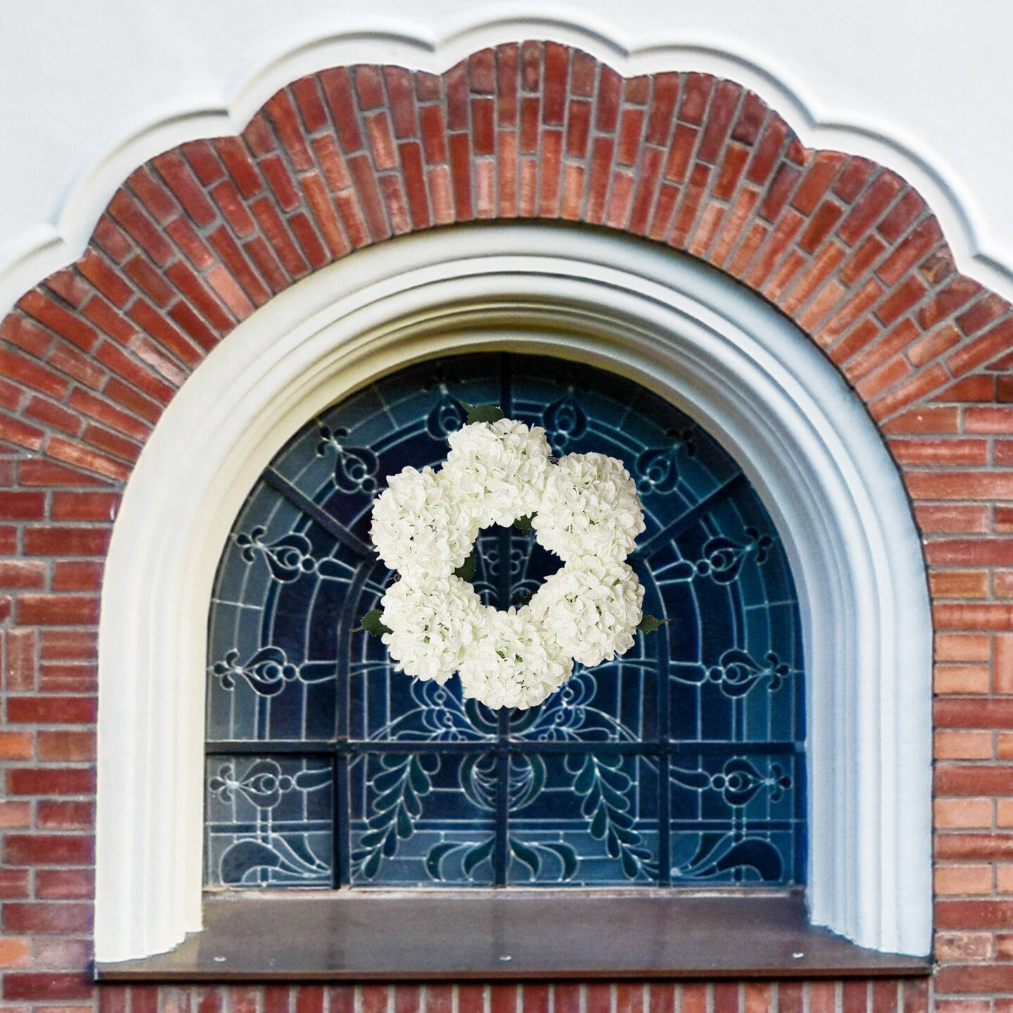 15" Soft White Hydrangea Wreath - Realistic Silk Flowers & Grapevine Ring for Home & Event Decor by Floral Home®