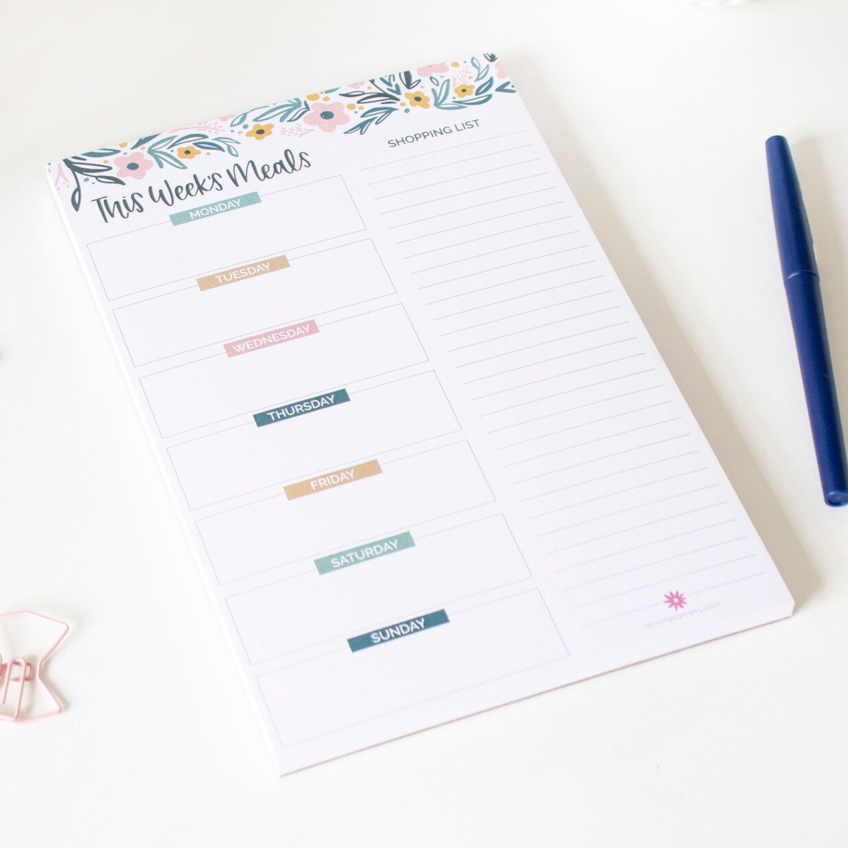 product name is Planning Pad, 6" x 9", Meal Planning Pad with Magnets, Garden Blooms