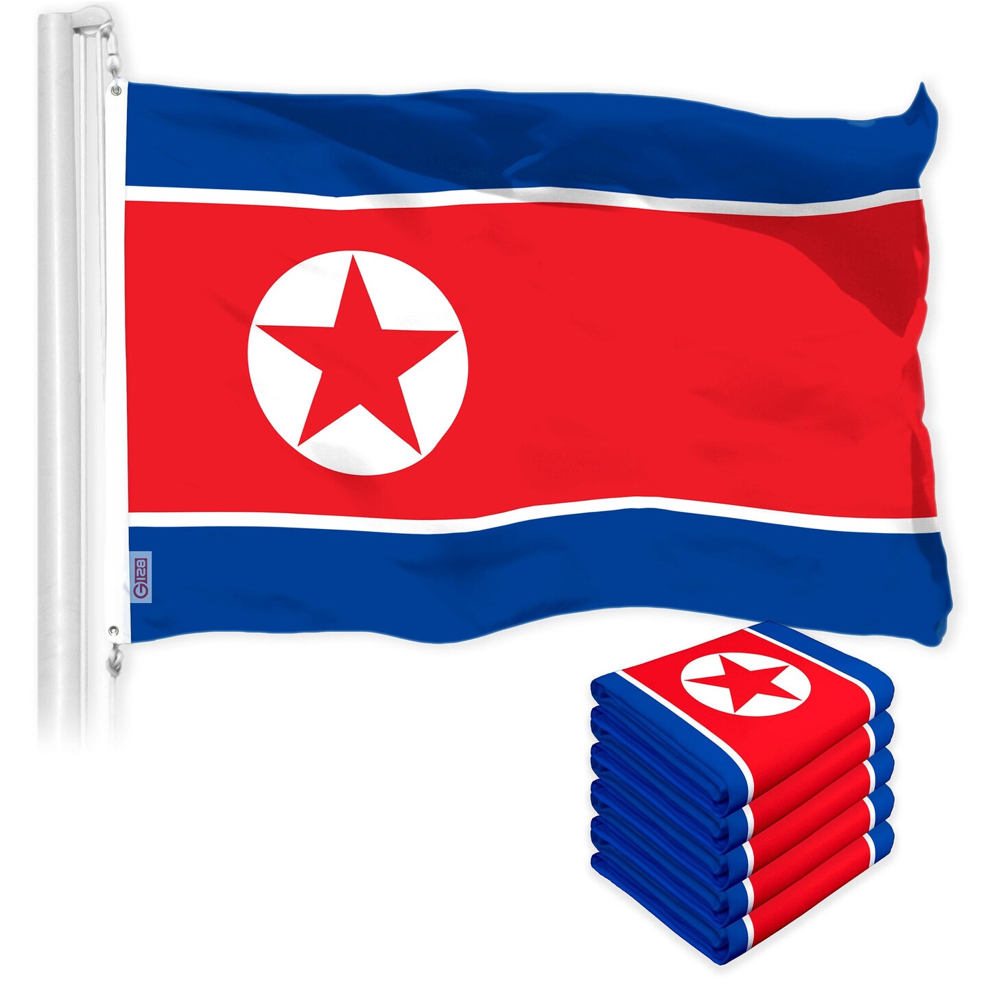 G128 5 Pack: North Korea North Korean Flag | 3x5 Ft | LiteWeave Pro Series Printed 150D Polyester | Country Flag, Indoor/Outdoor, Vibrant Colors, Brass Grommets