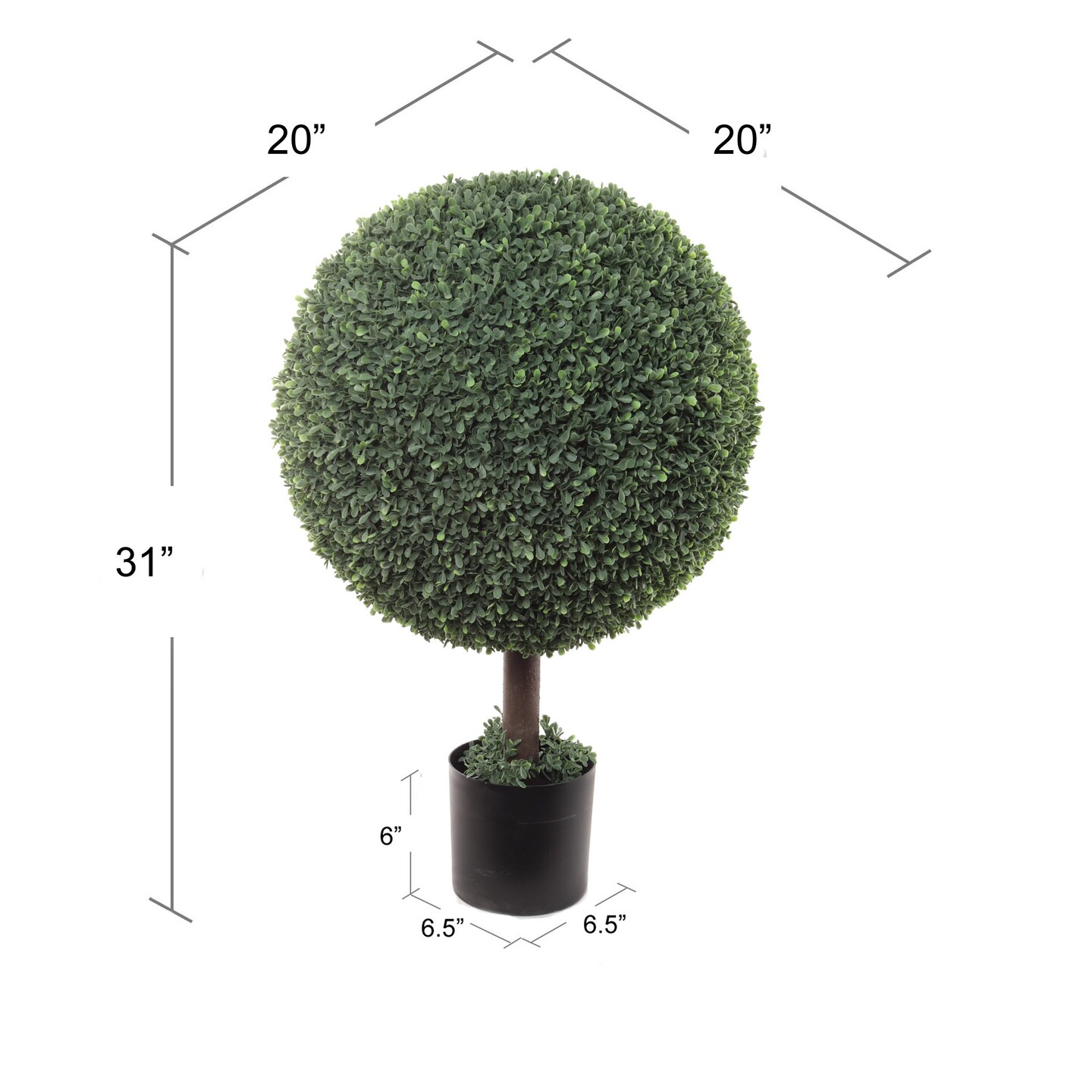2.5ft Boxwood Ball Topiary Tree in Black Planter Pot by Floral Home&#xAE;