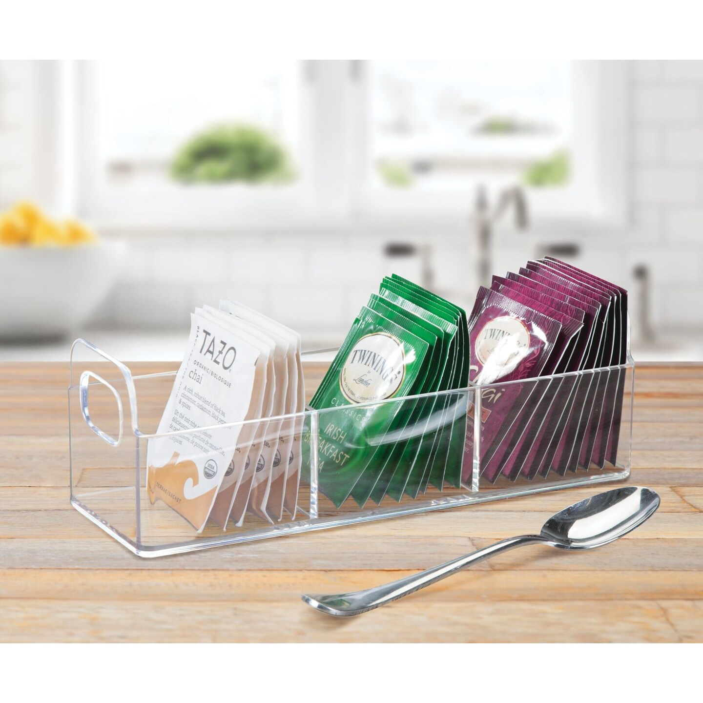 mDesign Plastic 3-Compartment Condiment Organizer/Tea Bag Holder