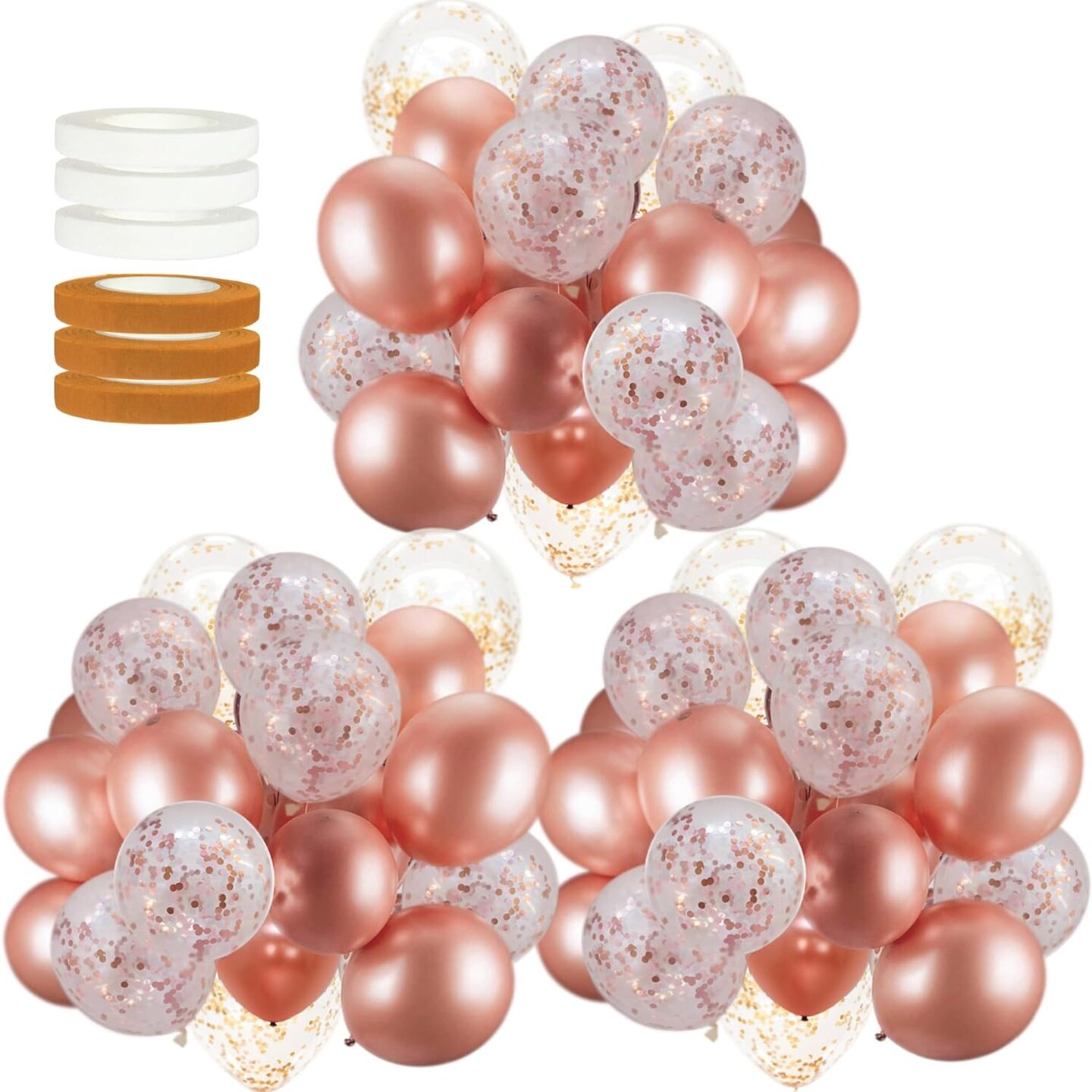 60 Pack Rose Gold Balloons + Confetti Balloons w/Ribbon | Rose gold Balloons for Parties | Bridal &#x26; Baby Shower Balloon Decorations | Latex Party Balloons | Graduation, Engagement, Wedding