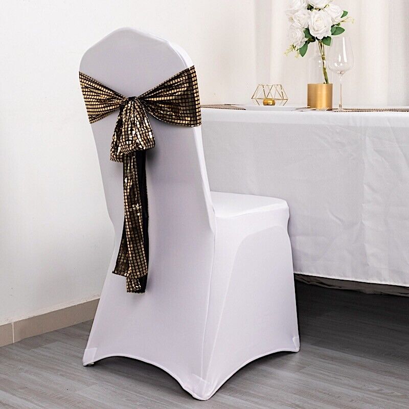 5 Black Gold Mirror Foil Design Polyester CHAIR SASHES