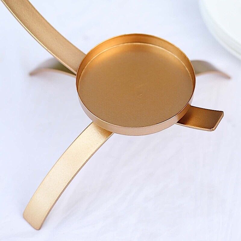 Gold 13 in Half Moon Shaped Metal Pillar CANDLE HOLDER Centerpiece