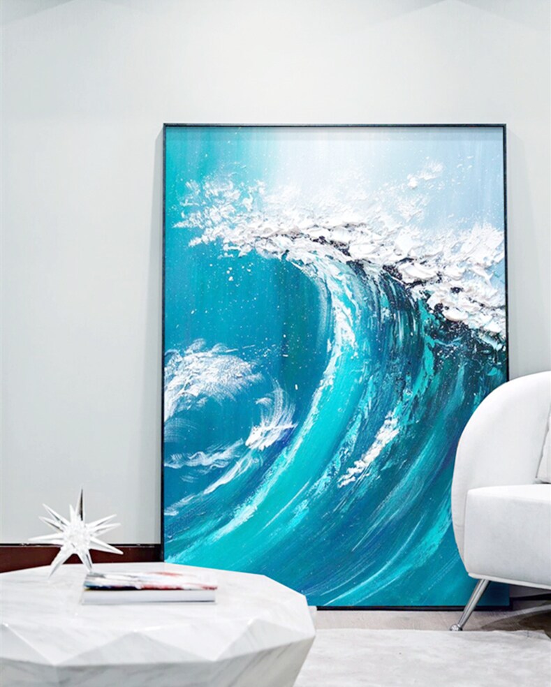 Abstract Ocean Waves Painting, hotsell Texture Waves Painting on Canvas, Seascape Canvas Wall Art, Blue Abstract Painting