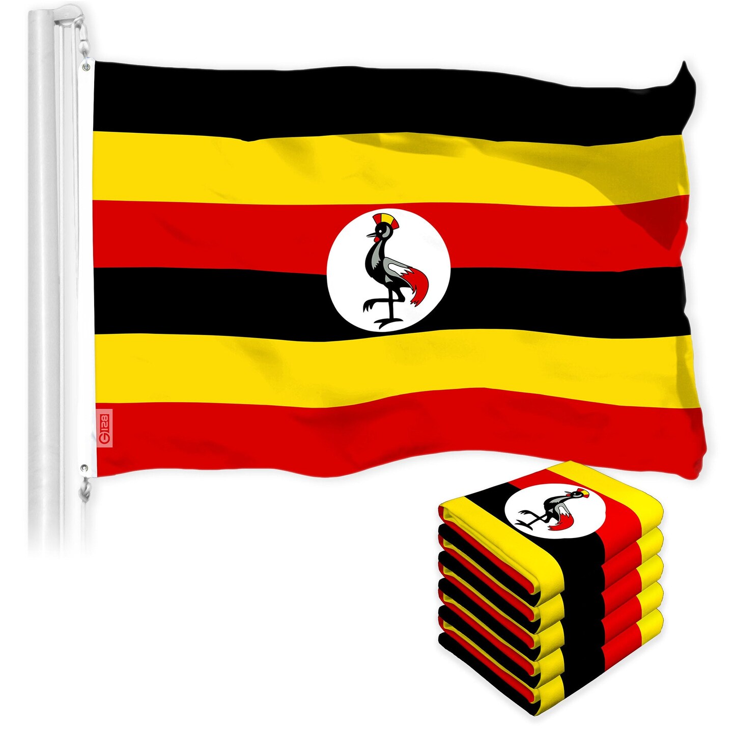 G128 5 Pack: Uganda Ugandan Flag | 3x5 Ft | LiteWeave Pro Series Printed 150D Polyester | Country Flag, Indoor/Outdoor, Vibrant Colors, Brass Grommets