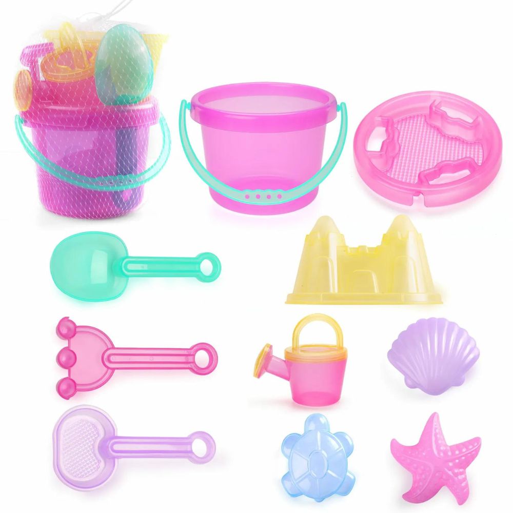 Kids Beach Sand Toy Set Bucket, Shell Castle Mold, Watering Can