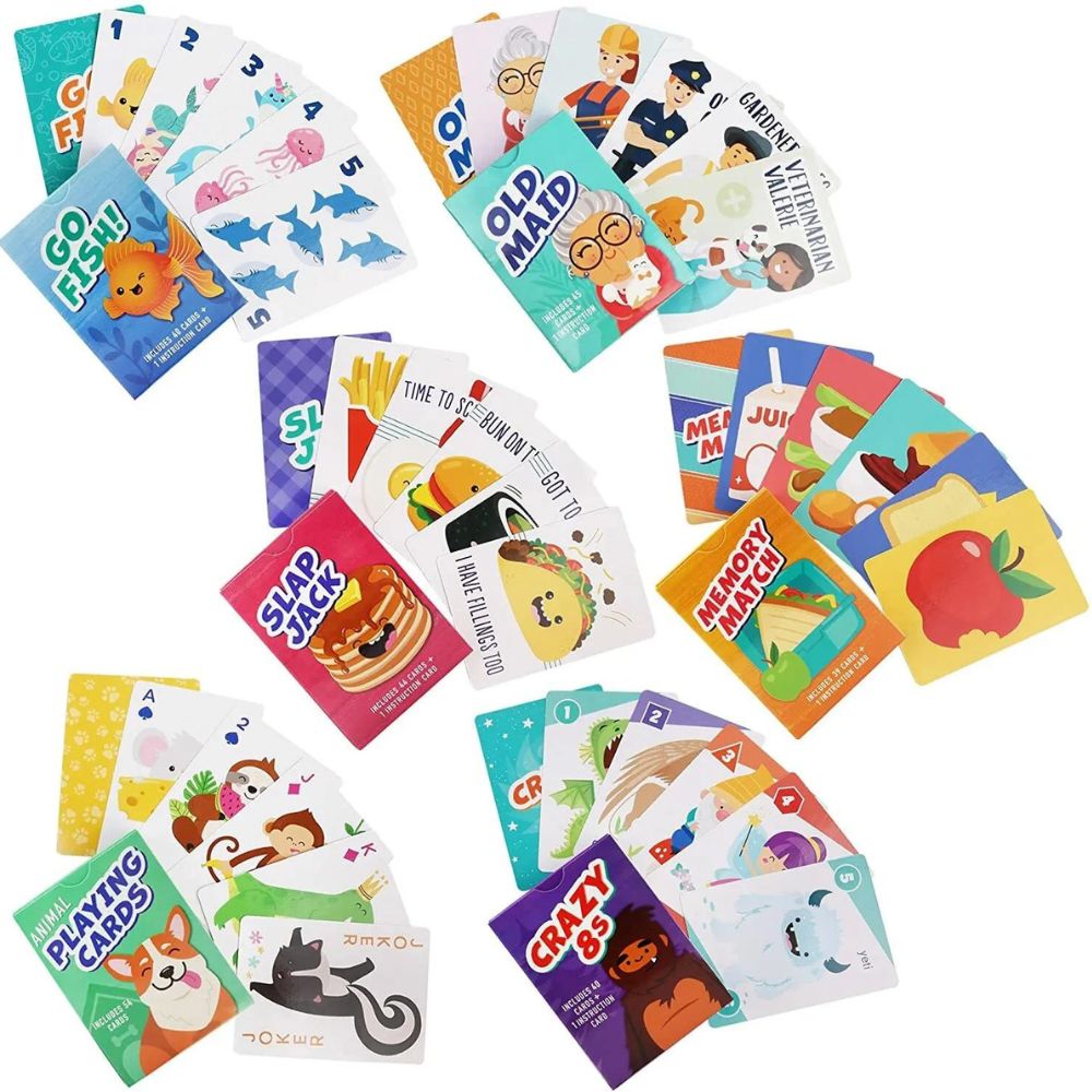 Children&#x27;s Card Games Set Go Fish, Old Maid, Crazy 8s, Memory Match
