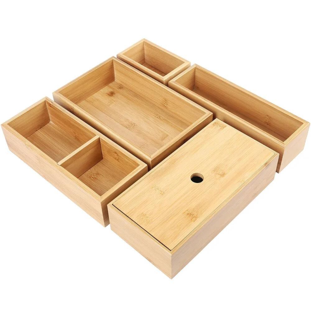 5pcs Bamboo Drawer Organizer Kitchen/Bathroom Storage