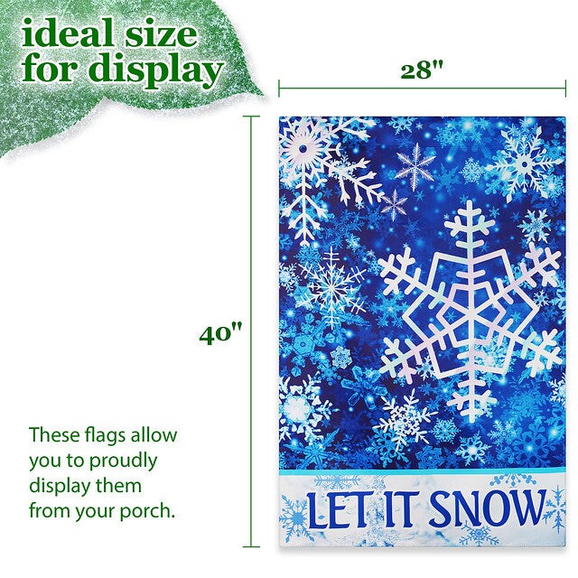 G128 House Flag Let It Snow Snowflakes | 28x40 Inch | Printed Blockout Polyester - Winter Decoration