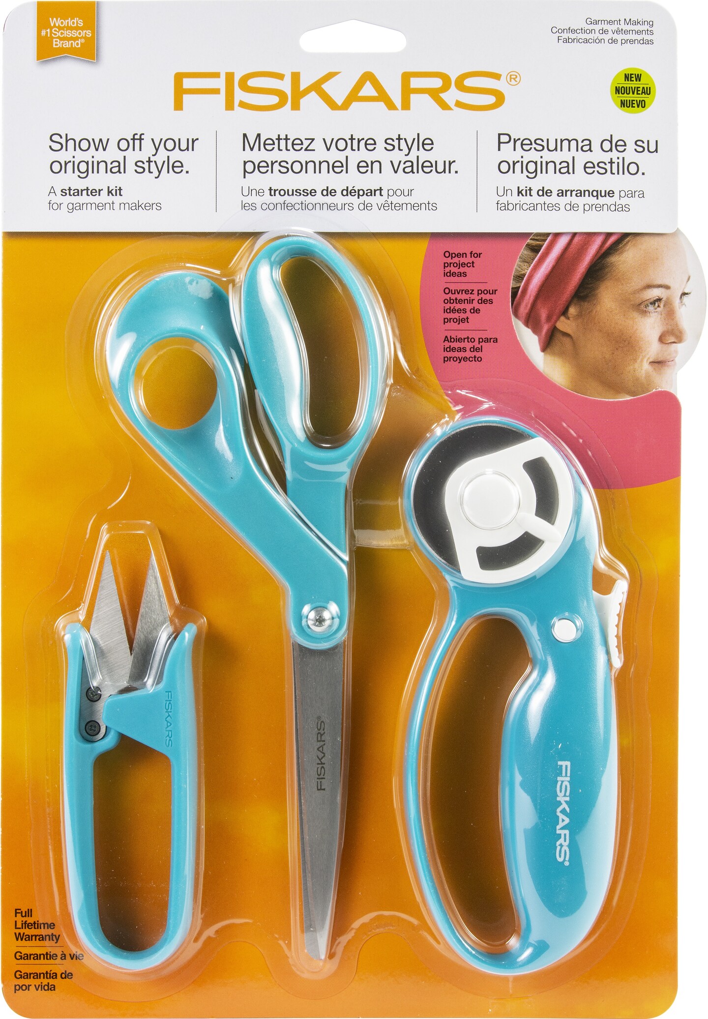 Fiskars Garment Sewing Fashion Starter Set 3pcs-Rotary Cutter, Thread Snips & Scissors