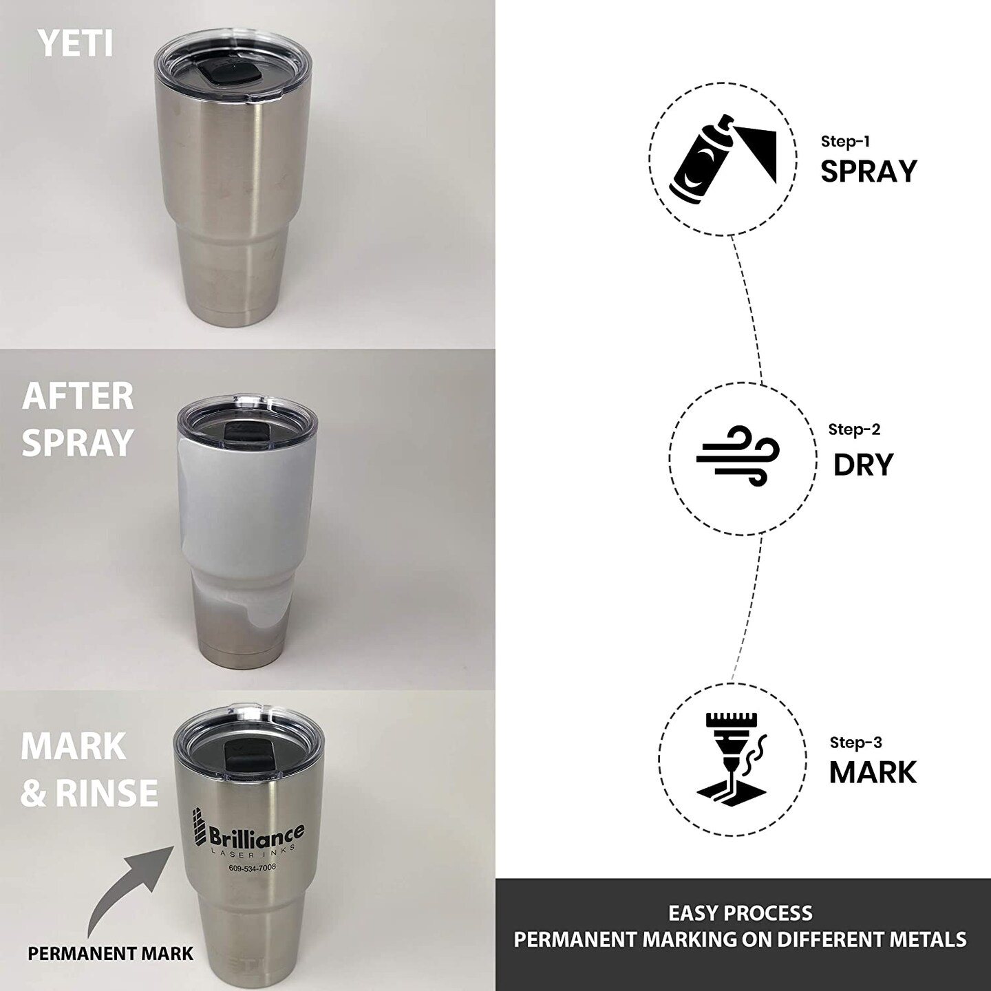 2 Oz - BLI101 - Aerosol Black Laser Ink for Metals Marking - CO2 Laser - Fiber Laser - YAG, Durable, Permanent, High Contrast, Brilliance Laser Inks