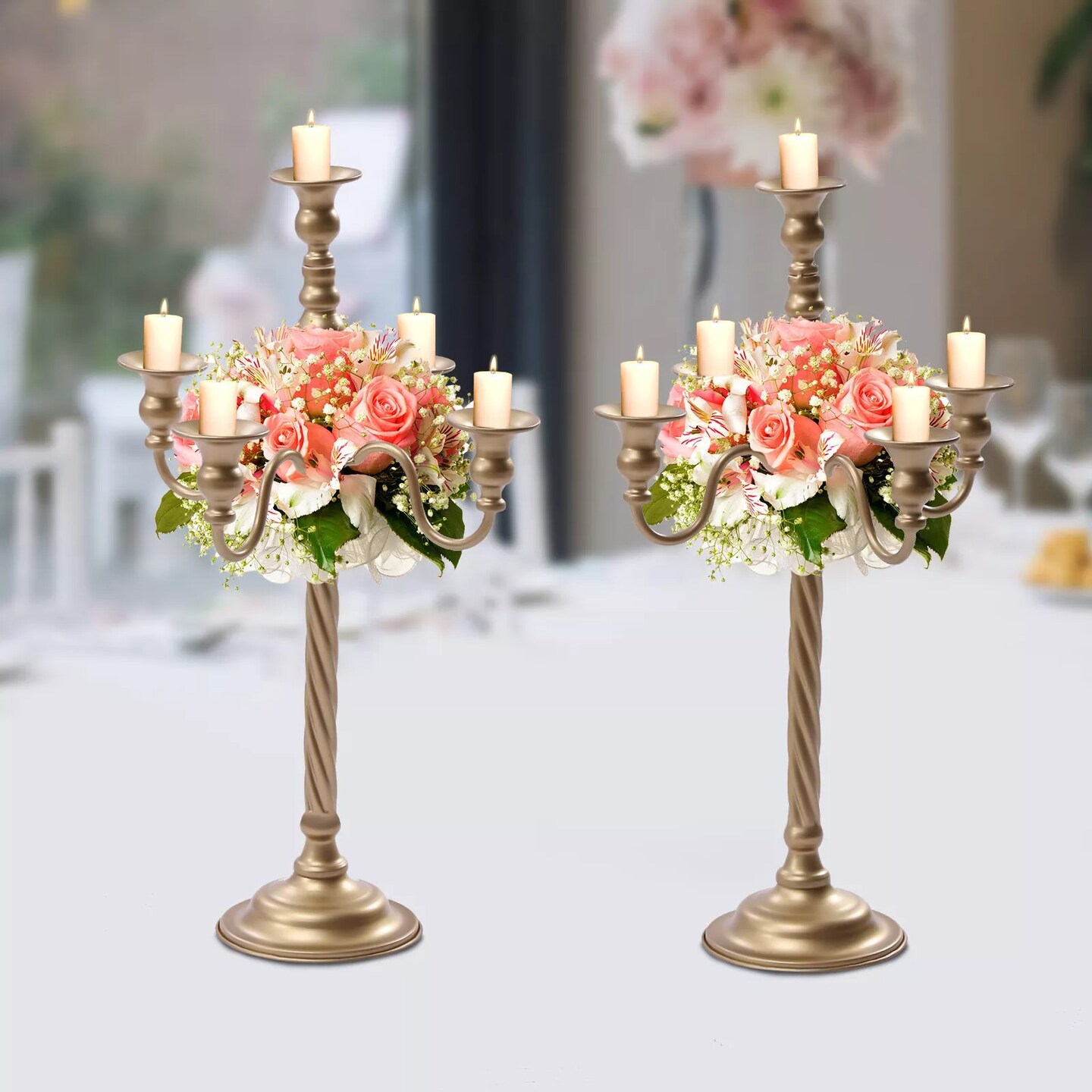 2x Metal Candelabra Candle Holder Floral Stand