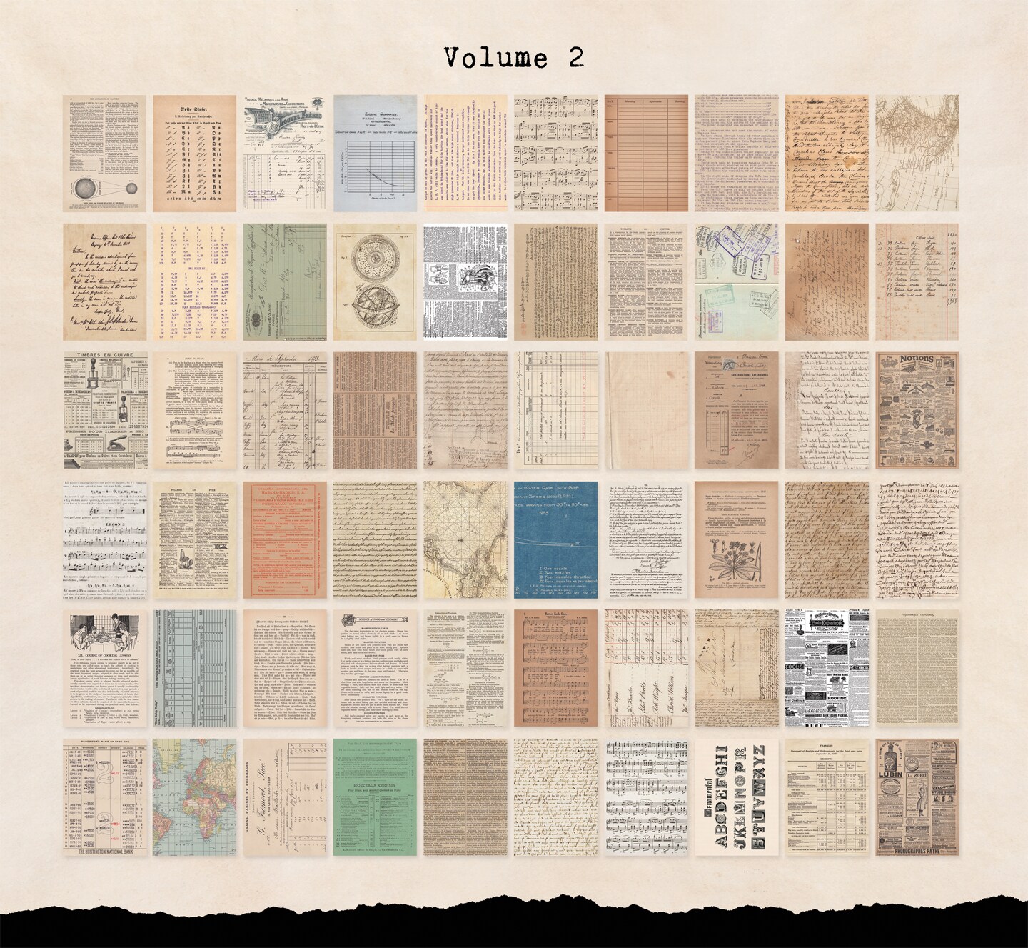 Paper Material Packs - 120 Pages of Vintage Style Reproduction Prints for Journaling