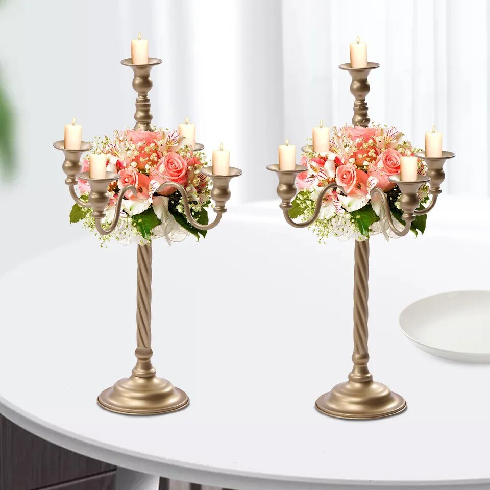2x Metal Candelabra Candle Holder Floral Stand