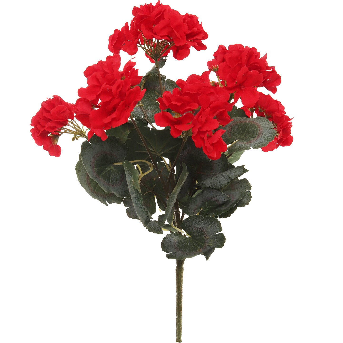 18" Red Geranium Bush 7 Silk Stems & 20 Leaves Faux Floral for Home & Patio by Floral Home®