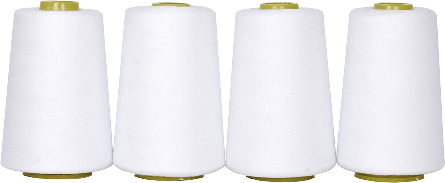 ll Purpose Sewing Thread Spools - White Serger Thread Cones 4 Pack - 40S/2 24000 Yds White Polyester Thread for Overlock Sewing Machine Quilting
