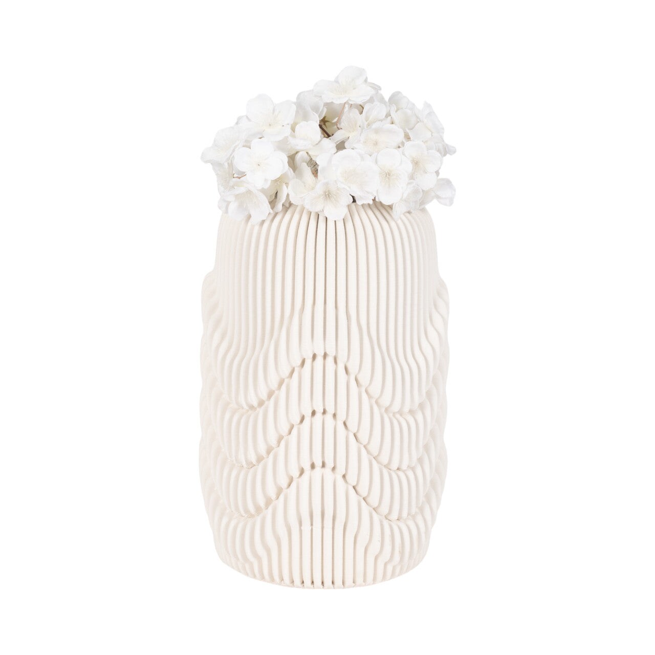 12&#x22; PROVIDENCE 3D PRINTEDVASE, IVORY/BEIGE