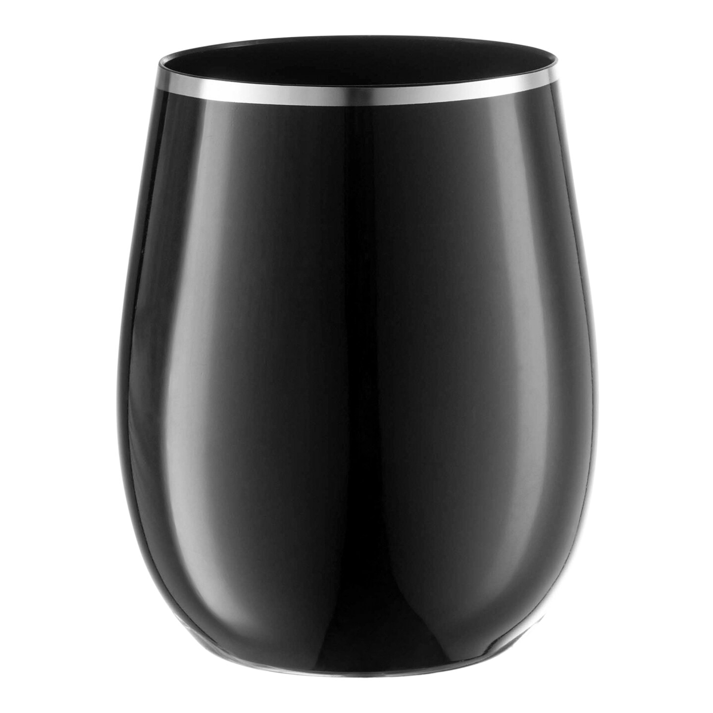 Black with Silver Elegant Stemless Plastic Wine Glasses 12 Ounce (64