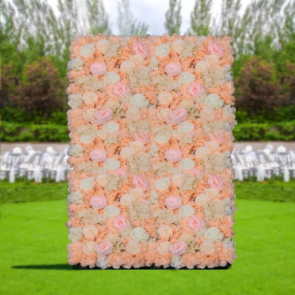 6Pcs Wedding Artificial Dark Champagne Flower Wall Panels Backdrop Venue Decor