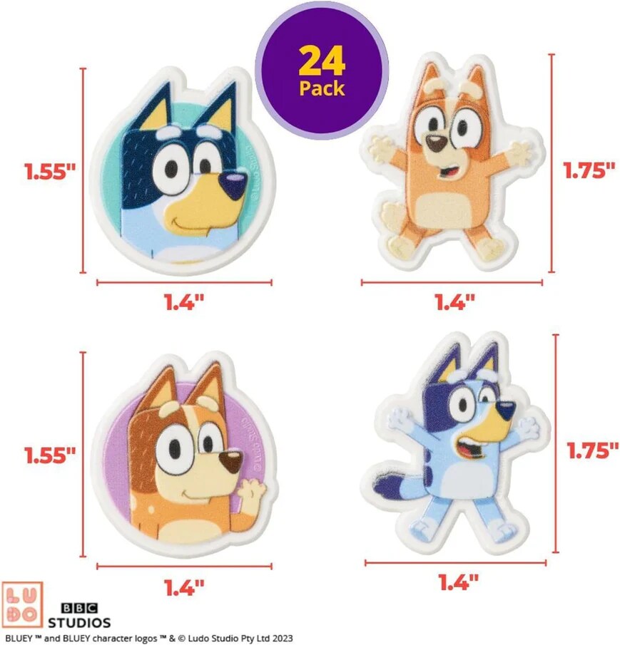Bluey Character Cupcake Rings 3D Food Safe Cake Toppers 72 Pack
