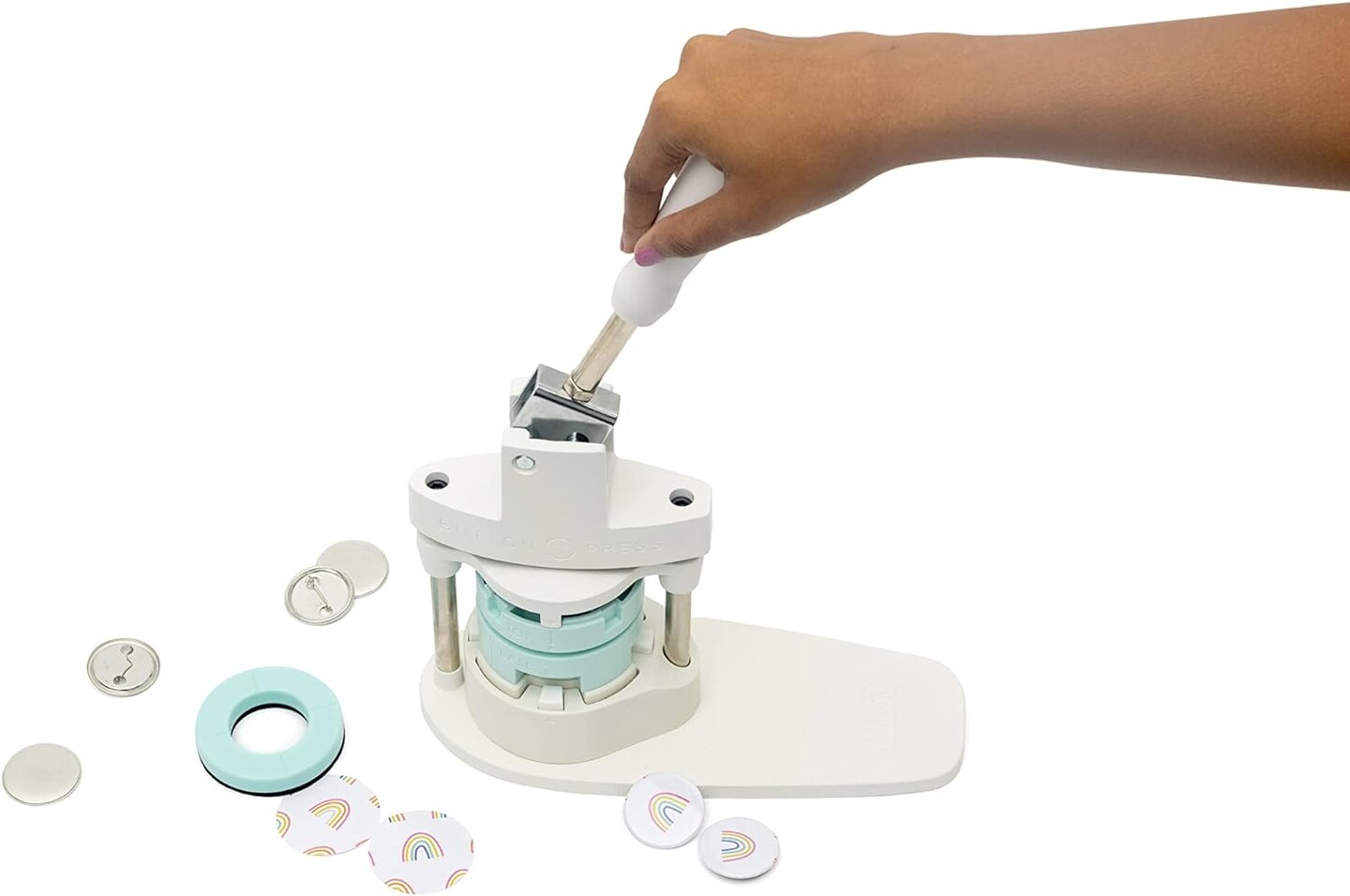 Keepers, Button Press Kit, Includes Button Press, Cutting Inserts, Medium Circle Die, Medium Press Insert, 5 Buttons, Make Pins, Buttons, Badges, and Keychains