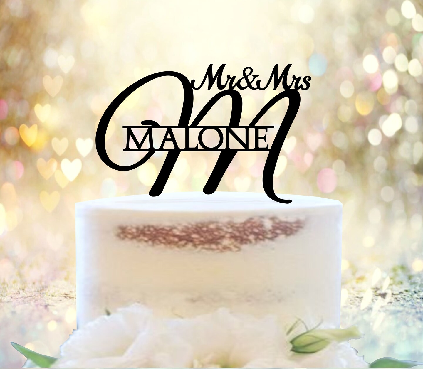 Acrylic Wedding Cake Topper ~ Initial with Last Name in Elegant Cursive ...