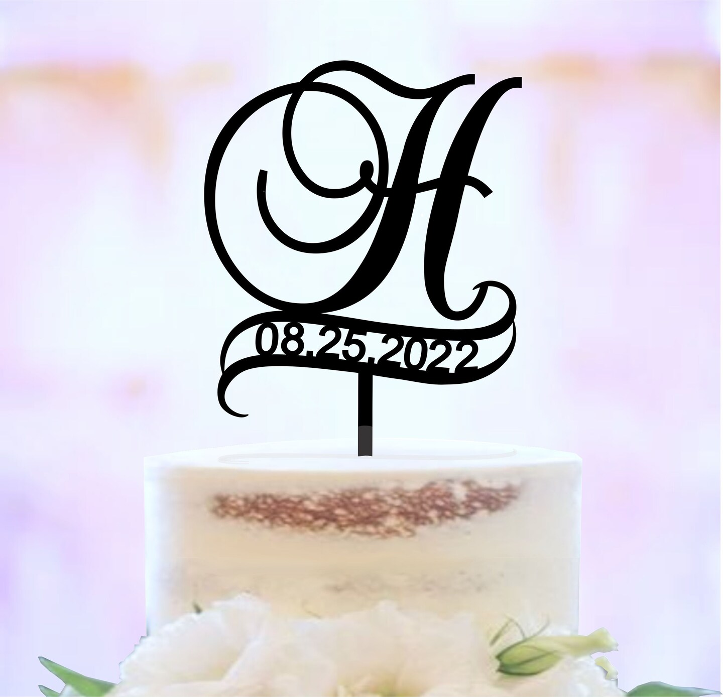 Acrylic Wedding Cake Topper Elegant Minimalist Personalize Initial