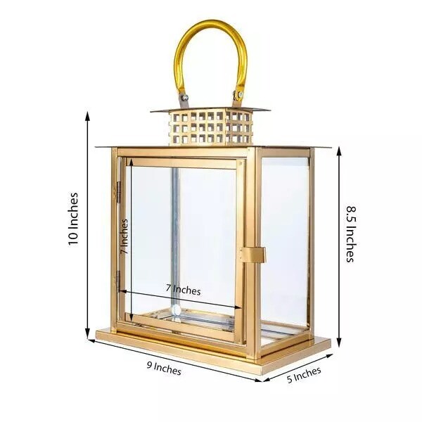 GOLD 10&#x22; tall Metal Lantern Candle Holder