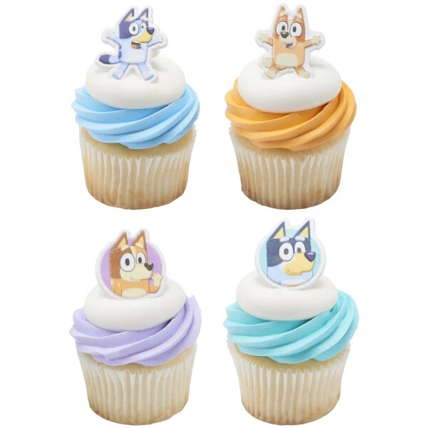 Bluey Character Cupcake Rings 3D Food Safe Cake Toppers 72 Pack