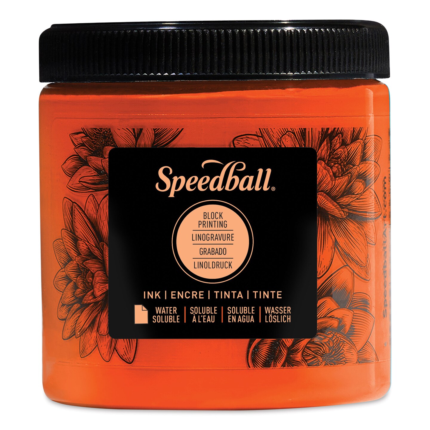 Speedball Water-Soluble Block Printing Ink - Fluorescent Orange, 8 oz