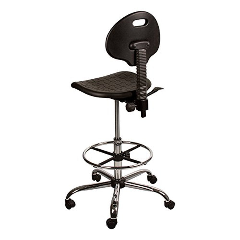 Adjustable Height Industrial Polyurethane Drafting Stool with Swivel Seat, Tilt Control and Foot Ring - Black (NOR-IAH1041-SO)