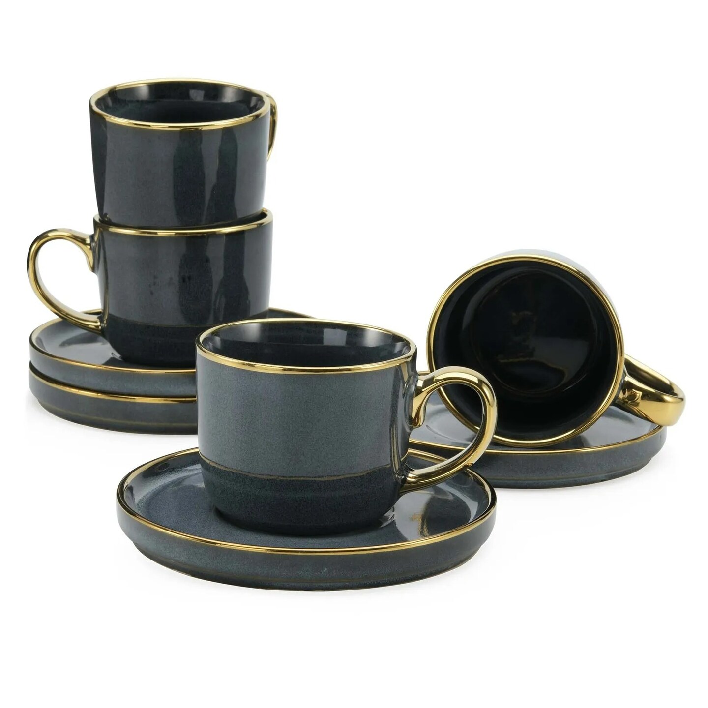 American Atelier Gold Rimmed Teacup and Saucer, Set of 4 | 7.6 Oz - Navy |  Michaels