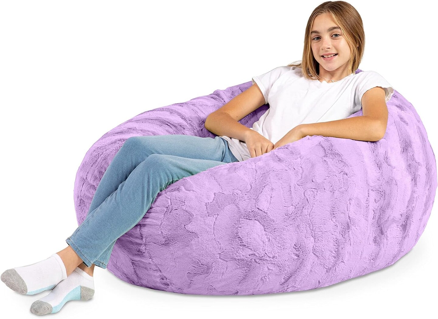 Cocoon 4 Foot Bean Bag Chair - Faux Fur, Bellflower Purple
