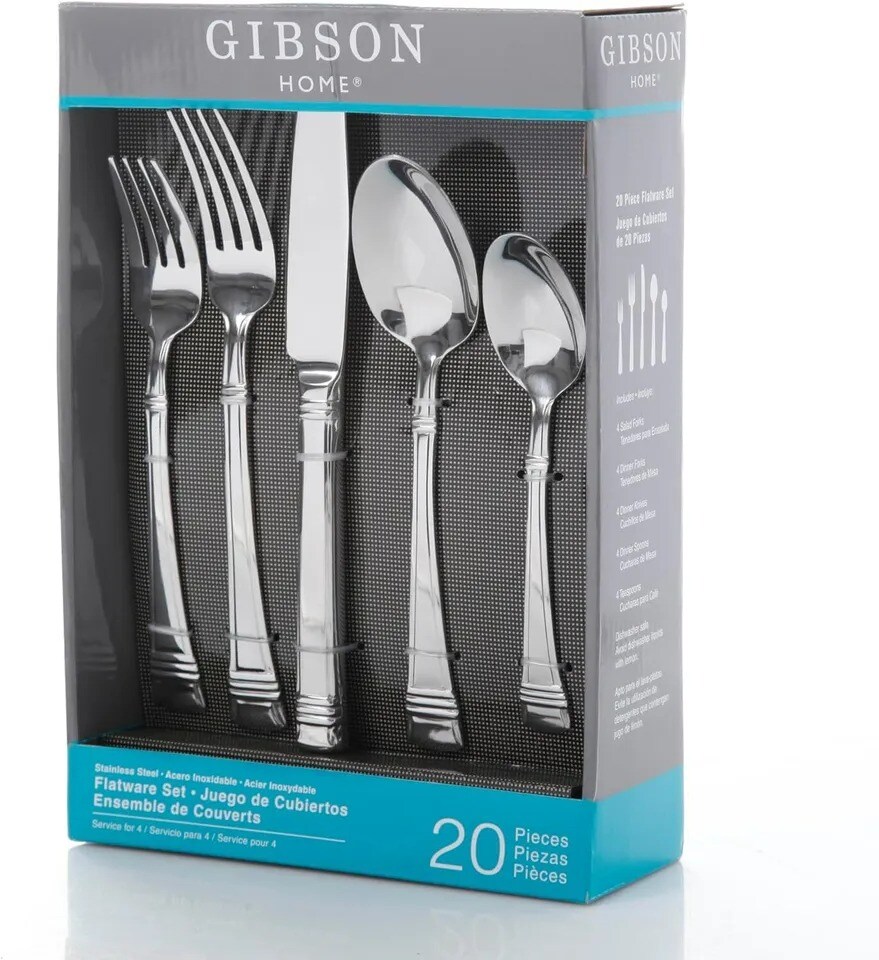 Gibson Cordell 20-Piece Flatware Set, Service for 4, Stainless Steel