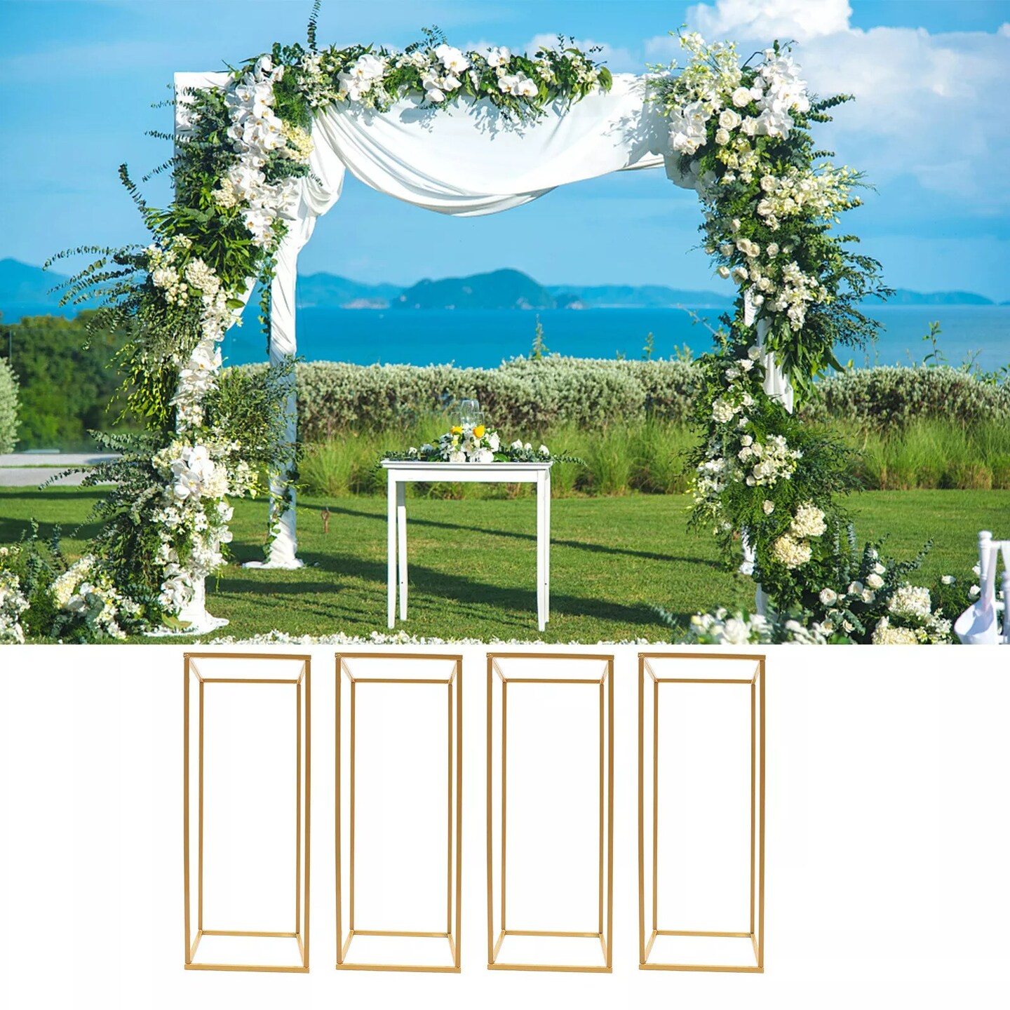 Gold Metal Flower Stand Rectangular Rack For Wedding Table Centerpieces Decor