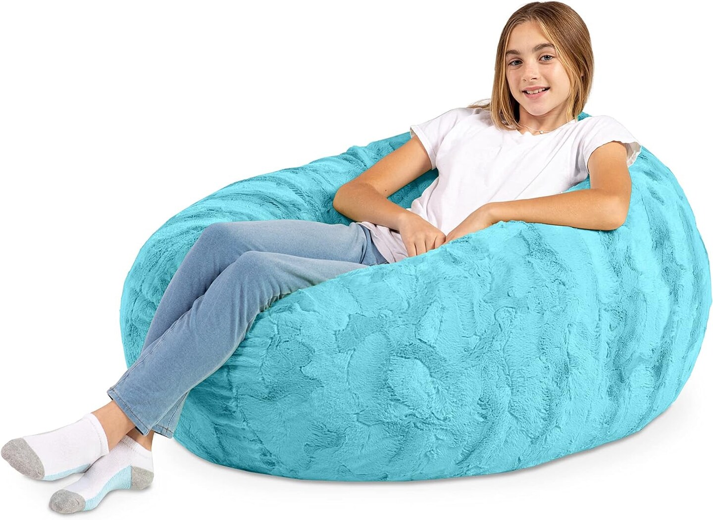 Cocoon 4 Foot Bean Bag Chair - Faux Fur, Maui Turquoise