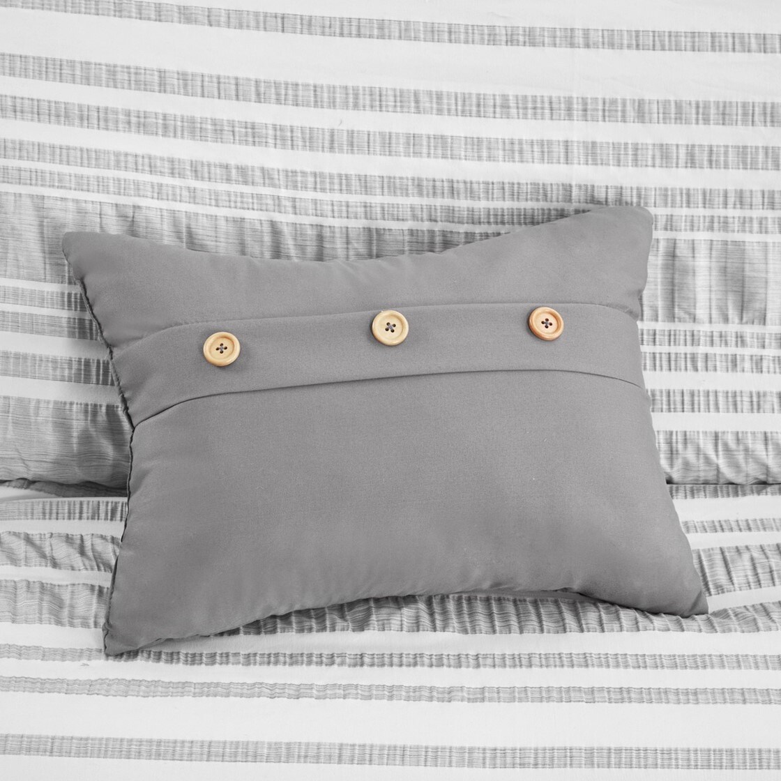Gracie Mills Grey Striped Duvet Cover Set Modern Ruched Design Twin Queen Grace-14022