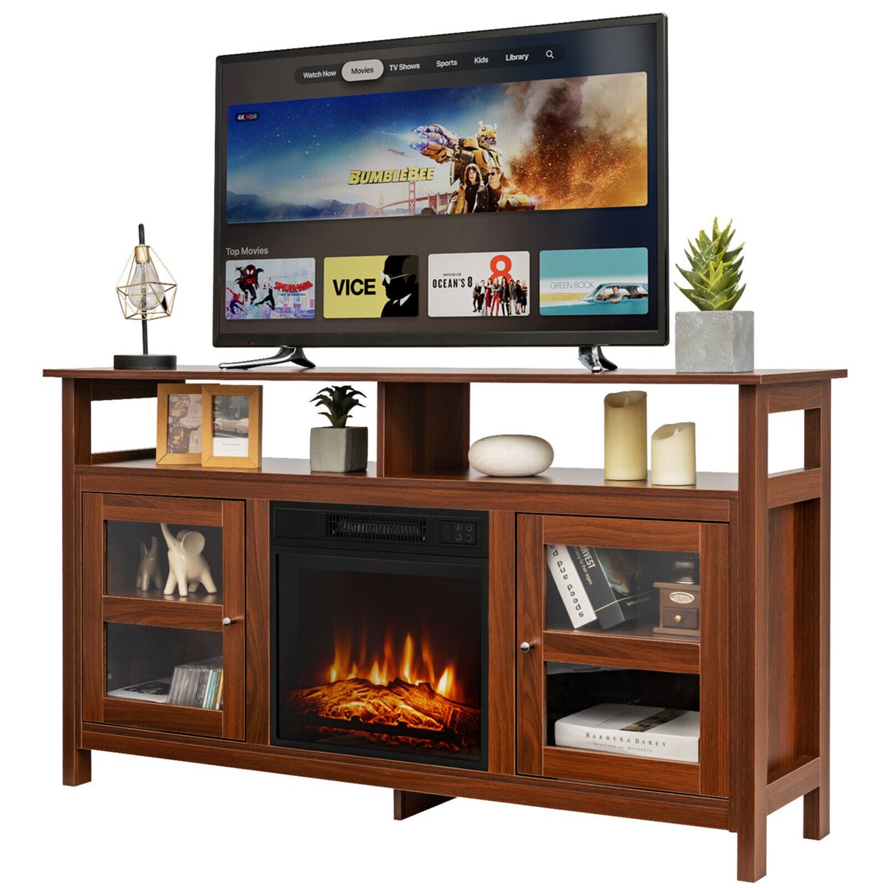 58 Fireplace Tv Stand W/18 1400W Electric Fireplace Up To 65 Walnut