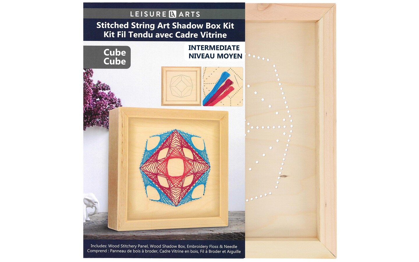 Wood Stitched String Art Kit with Shadow Box Cube - adult or kids