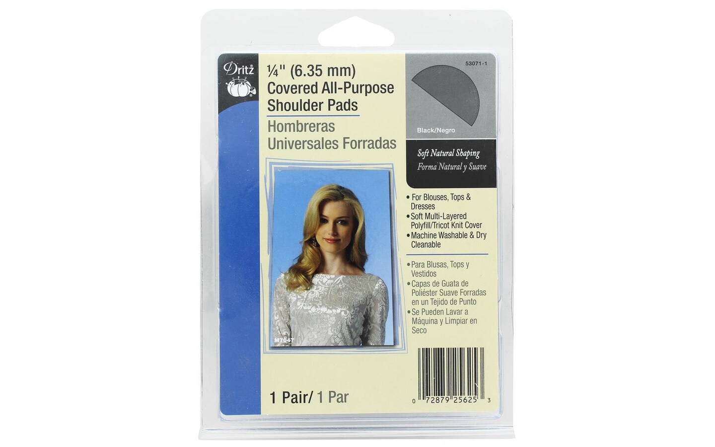 Dritz Shoulder Pads Covered Set In 1/4&#x22; Black