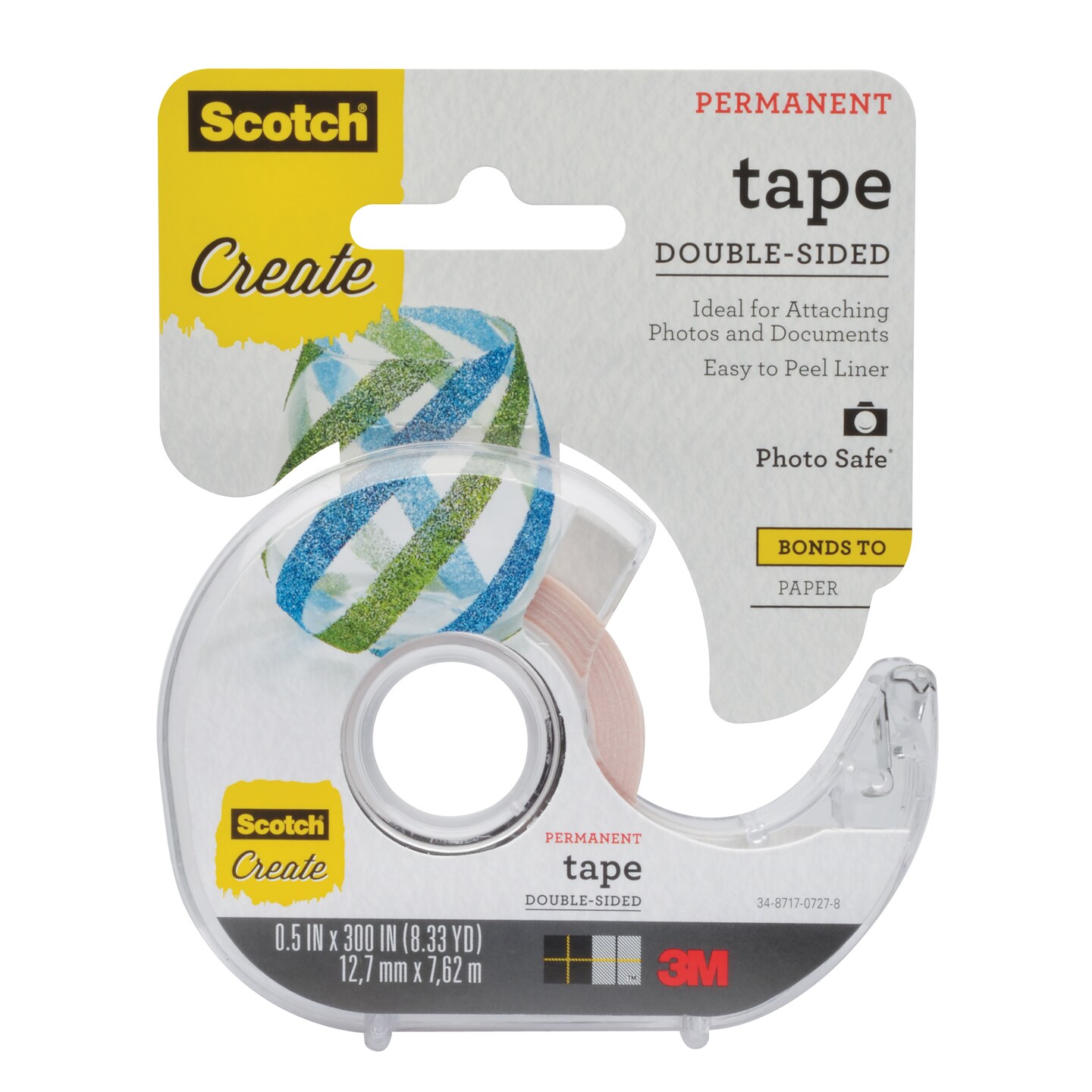 3M #002 Scotch Photo & Document Double-Sided Mounting Tape, 1/2" x 300"