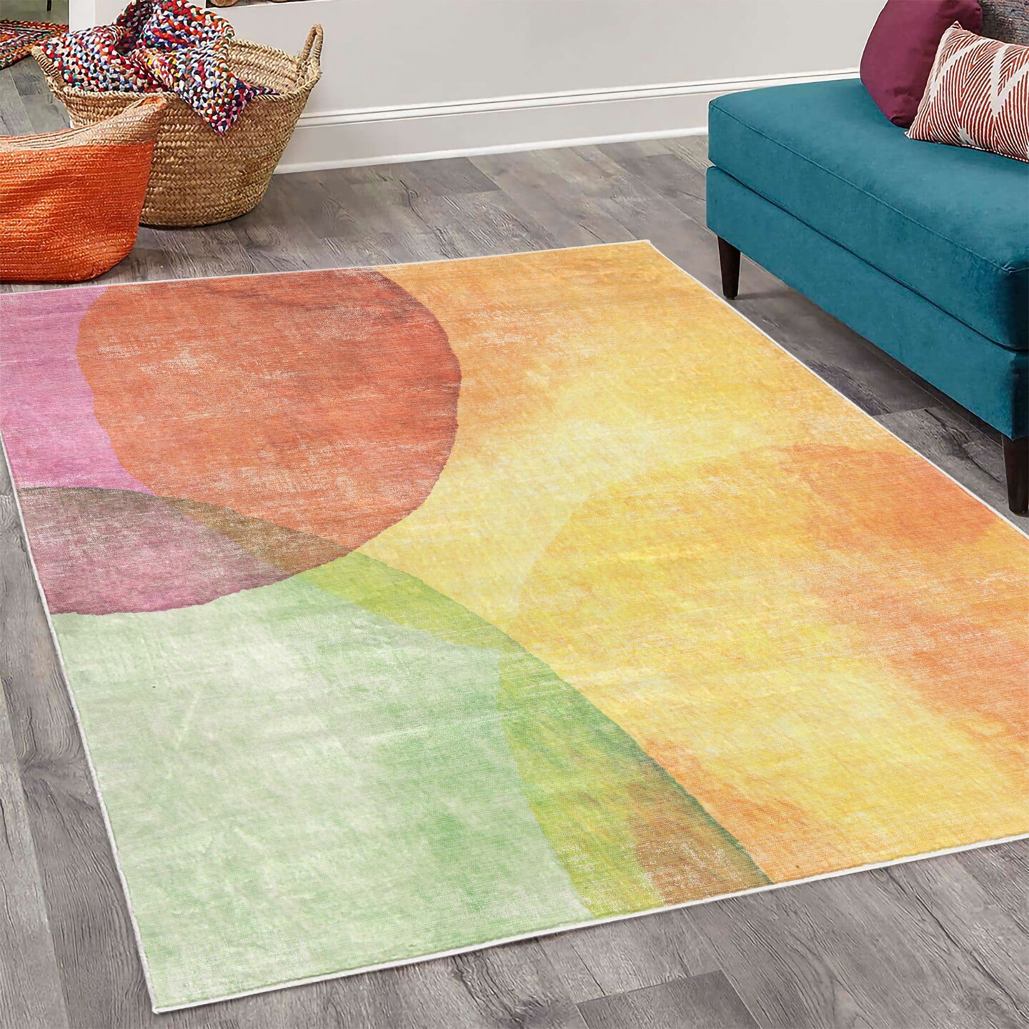 Ambesonne Abstract Decorative Rug, Abstract Watercolor Painted Paper Style in Modern Art Design Print, Quality Carpet for Bedroom Dorm and Living Room, Yellow Lime Green Orange
