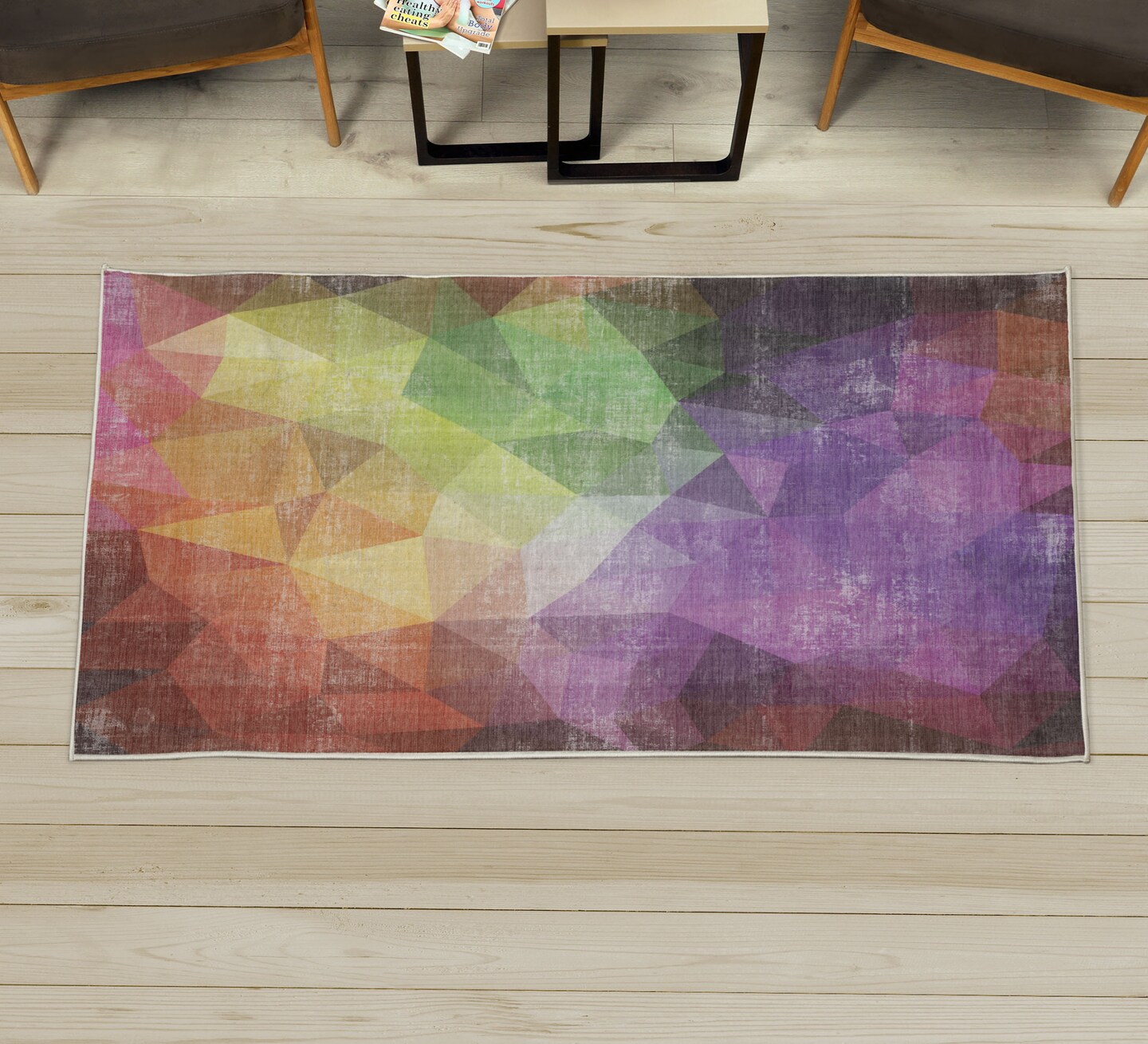Ambesonne Abstract Decorative Rug, Colorful Geometric Shapes Triangular ...